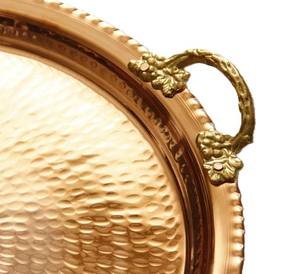 Bandeja de servicio de cobre hecha a mano Bandeja redonda vintage grande con diseño elegante para chocolate y servir alimentos - Product Image 6