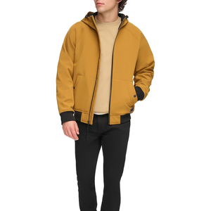 Chaqueta bomber clásica Softshell transpirable resistente al agua con estampado de logotipo Capucha ajustable y cierre de cremallera frontal central - Product Image 4