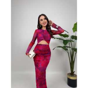 Vestido Estampado 2049 con Cintura Natural y Tela de Tul - Product Image 5