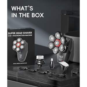 Kit de toilettage 5 en 1, rasoir électrique rotatif, rasoir pour la tête imperméable pour hommes chauves, utilisation humide/sèche avec écran LED, charge USB, lavable - Product Image 2