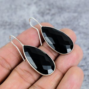 925พลอยสีดำสไตล์โบฮีเมียนสำหรับผู้หญิงต่างหูพลอยรูปหยดน้ำสีเงินสเตอร์ลิงสำหรับใส่ในงานเลี้ยง - Product Image 1