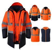 Veste de travail haute visibilité chaude pour hommes, avec fermeture éclair et poches, idéale pour les travaux routiers