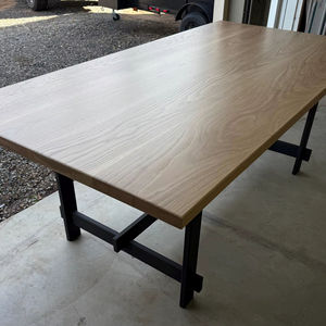 Solid <b>White</b> Oak <b>Dining</b> <b>Table</b> Handmade Furniture With Natural <b>Wood</b> Grain Finish And Strong Black Metal Base For Modern Spaces - Product Image 1