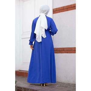 Robe modeste hijab à manches plissées indigo - Product Image 1