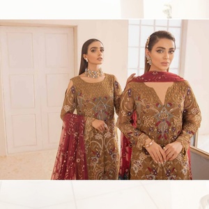 Ramsha 3 piezas gasa indio pakistaní estilo Salwar vestido de novia largo Chevron diseño fiesta desgaste venta entera - Product Image 4