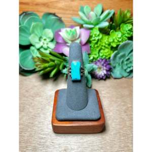 Navajo-Made Fine Jewelry Kingman Turquoise & Sterling <b>Silver</b> <b>Statement</b> <b>Ring</b> Size 5.75 for Everyday Wear - Product Image 1