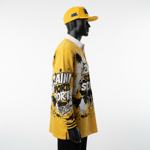 <b>Mens</b> Rugby <b>Shirt</b> Premium Polyester Cotton Blend 260 GSM Sublimation Printed <b>Yellow</b> Black Panel Design moisture wicking - Product Image 3