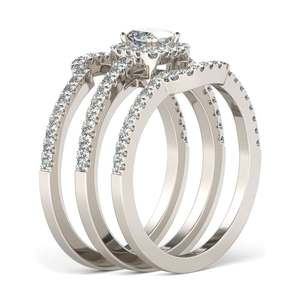 Ensemble de 3 bagues de mariage Jeulia Halo - Argent sterling plaqué or avec accents de diamants - Product Image 3