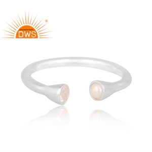 Meilleure vente bague réglable en argent sterling fin perle naturelle et cristal de quartz pierre précieuse fabricant de bijoux personnalisés - Product Image 2