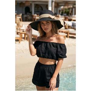 Sombrero de Paja Negro con Detalle de Cinta y Lazo HSR2084 - hsr2084-black - Product Image 2