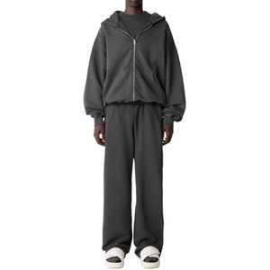 Conjunto de Sudadera con Capucha y Pantalones Deportivos Holgados Casuales Transpirables de 340 g/m², Unisex, de Felpa de Algodón - Product Image 1
