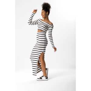 Falda Midi a Rayas con Abertura Lateral, Estilo Vintage, Cintura Natural, Informal, Corta, 100% Poliéster, para Otoño - Product Image 3