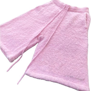 Custom Designed Half-Length Soft <b>Pink</b> Mohair <b>Shorts</b> Casual Cotton Sports Wear Elastic Waist Solid Pattern Running Made Canvas - Product Image 4