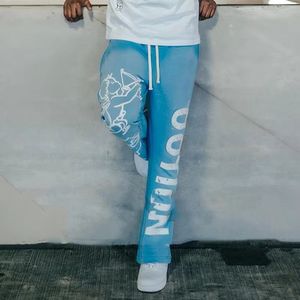 กางเกงวอร์มทรงขาบานผู้ชาย ผ้าฝ้ายฟอกสีซีดแบบย้อมสี ลุคสตรีทแวร์และลำลอง - Product Image 2