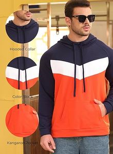 Sweat à capuche à manches longues Color Block pour homme-Sweat-shirt élégant avec poche kangourou, idéal pour une tenue décontractée et un confort toute la journée - Product Image 5