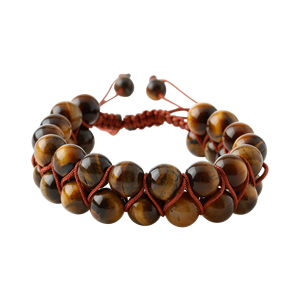 Pulsera de Piedra Natural de Ojo de Tigre de 8mm con Doble Hilera de Macramé - Product Image 1