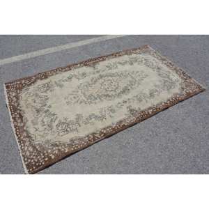 Alfombra de lana turca vintage de 37x68 pies, área grande, diseño de retales bohemio marrón beige para pasillo, habitación, respaldo de látex, rectángulo clásico - Product Image 2