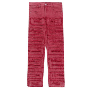 Pantalones apilados acampanados de color rojo para hombre con logotipo personalizado, pantalones acampanados apilados con cremallera lateral de último diseño, pantalones apilados para hombre - Product Image 4