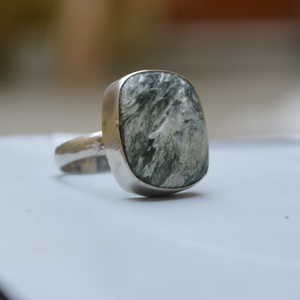 Raw Natural Seraphinite 925 Sterling Silver Siberia Seraphinite Wedding Gift <b>Statement</b> Ring Exquisite Natural Gemstone Jewelry - Product Image 2