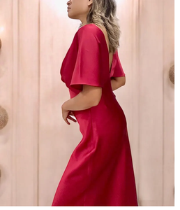 Elegante rojo Maxi recto silueta vestido de cóctel mujeres Fiesta cumpleaños celebración diseño Sexy - Product Image 3