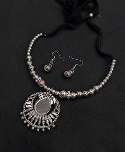 Elegant <b>Indian</b> Traditional Oxidised Jewelry <b>Set</b> for Women Antique Silver Finish <b>Necklace</b> with Earrings for Festive Occasions - Product Image 2
