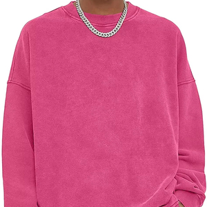 Haute qualité Vintage 100% coton français éponge pull solide motif sweat décontracté col rond pour hommes pour l'hiver - Product Image 1