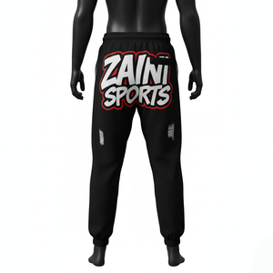 กางเกงจ็อกเกอร์ผู้ชายทรงโอเวอร์ไซส์ ผ้าฝ้ายพรีเมียมเนื้อฟลีซ สีดำ แต่งแถบสีดำ พร้อมปักลายปักโลโก้ตามสั่ง - Product Image 2