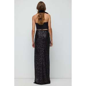 <b>Sequined</b> High-Waisted <b>Skirt</b> with Deep Slit - Product Image 5