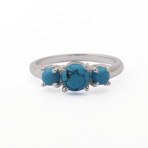 Juego de puntas de anillo de piedras preciosas turquesa chapadas en plata de moda para mujer hechas a mano y artículo de regalo de joyería apilable - Product Image 1