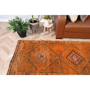 พรมเฮอร์กีวินเทจ ขนาด 2.8x10.7 ฟุต สีส้มดำ ทำจากขนแกะโมร็อกโกและขนแกะตุรกี - Product Image 2