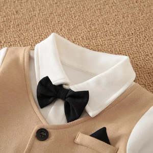 Combinaison pour bébé 100% coton, tenue de mariage formelle avec motif uni - Product Image 6