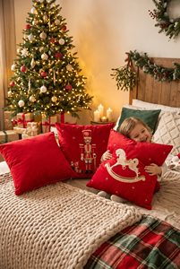 <b>Red</b> Velvet Embroidered Rocking Horse Candy Customizable Square European American Style <b>Throw</b> Pillow Washable Removable Cover - Product Image 3