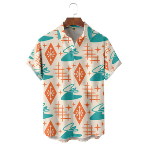 Nuevo estilo de verano para hombre, camisa informal hawaiana geométrica corta de manga corta para hombre, camisa hawaiana con botones Vintage informal estampada para hombre - Product Image 4