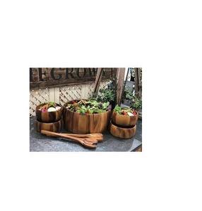 Bol à salade en bois d'acacia avec cuillère et fourchette, taille personnalisée, forme ronde, bol en bois à vendre - Product Image 6