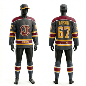 Maillot de hockey sur glace pour hommes, uniforme 240 GSM en maille polyester respirante, rouge, marine, blanc, logo personnalisé par sublimation - Product Image 2