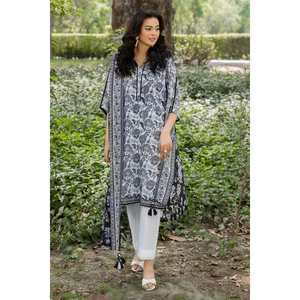 Traje de Muselina Estampada de 3 Piezas Sin Coser SD-42084, Transpirable, con Cierre Decorativo, Tallas Grandes, Moderno, para Fiestas y Eventos, XS-6XL - Product Image 2