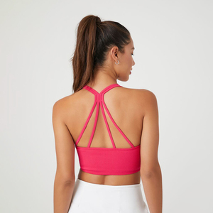 Wholesale <b>Cross</b> Back Yoga Seamless Solid Sports Bra Breathable Fitness Workout Gym <b>Tops</b> Sports Bra for Women - Product Image 2
