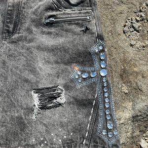 Logo personnalisé lavé à l'acide strass Shorts hommes surdimensionné ample été mode Streetwear confortable décontracté Shorts de sport - Product Image 2