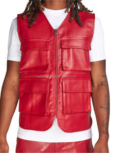 Genuine Leather Men's <b>Vest</b> Wholesale Durable Breathable Design with Zipper and 5 Pockets Classic <b>Black</b> Outdoor Style OEM Service - Product Image 4