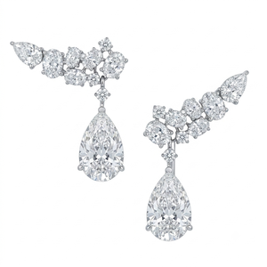 Boucles d'oreilles pendantes style climber en or blanc 18 carats avec pierres latérales, diamant de laboratoire taille poire, certifié IGI, cadeau de mariage pour femme - Product Image 3