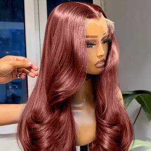 Prix d'usine Perruque Lace Front en cheveux humains bordeaux foncé, pré-épilée, avec ligne de cheveux naturelle, ondulations souples, sans colle, pour femmes - Product Image 2
