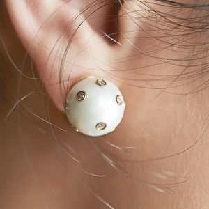 Wholesale Elegant Women Front Back <b>Earring</b> Yellow Gold <b>Pearl</b> <b>Earring</b> With Round Cut <b>Diamond</b> Daily Use INS Style Stud <b>Earrings</b> - Product Image 2