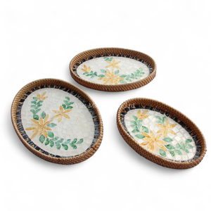 Bandeja de Servicio de Diseño Simple con Ratán y Madreperla para las Necesidades Funcionales de la Mesa de Comedor del Hogar - Product Image 2