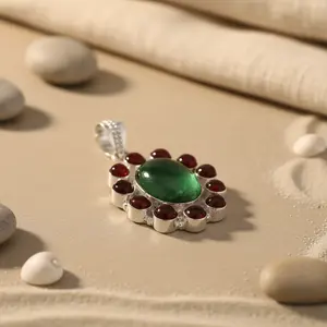 จี้เงินแท้ 925 ทำมือ ประดับพลอยสีเขียวโทแพซ ชุบโรเดียม สำหรับเครื่องประดับผู้หญิง - Product Image 1