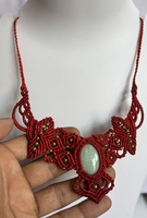 Collier vintage en macramé plaqué argent avec pierres turquoise 25-30mm serties clos et fils gris – Cadeau idéal pour mariage et anniversaire