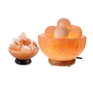 Cristal artisanal himalayen sculpté à la main matériau organique forme de boule de nuit de sel lampe de sel de l'Himalaya bol de feu avec boule ronde - Product Image 1