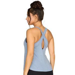 Camiseta sin mangas para mujer, color blanco, algodón suave, chaleco deportivo, espalda cruzada, top de entrenamiento, impresión de logotipo personalizado, top de fitness - Product Image 4