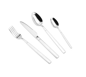Ensemble de 4 couverts simples en acier inoxydable, design moderne, ensemble de couverts argentés pour la décoration de fête avec logo personnalisé - Product Image 5