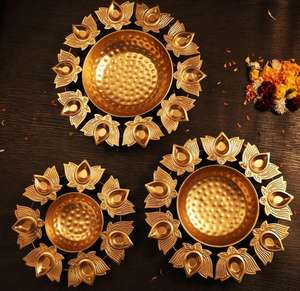 Moderno y único indio hecho a mano Metal Urli Bowl redondo Diya forma decorativa para fiestas de boda precio - Product Image 1