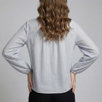 Chemisier décontracté en mousseline rayée respirante avec volants, manches ballon et taille élastique en polyester pour femme, taille unique, printemps/été